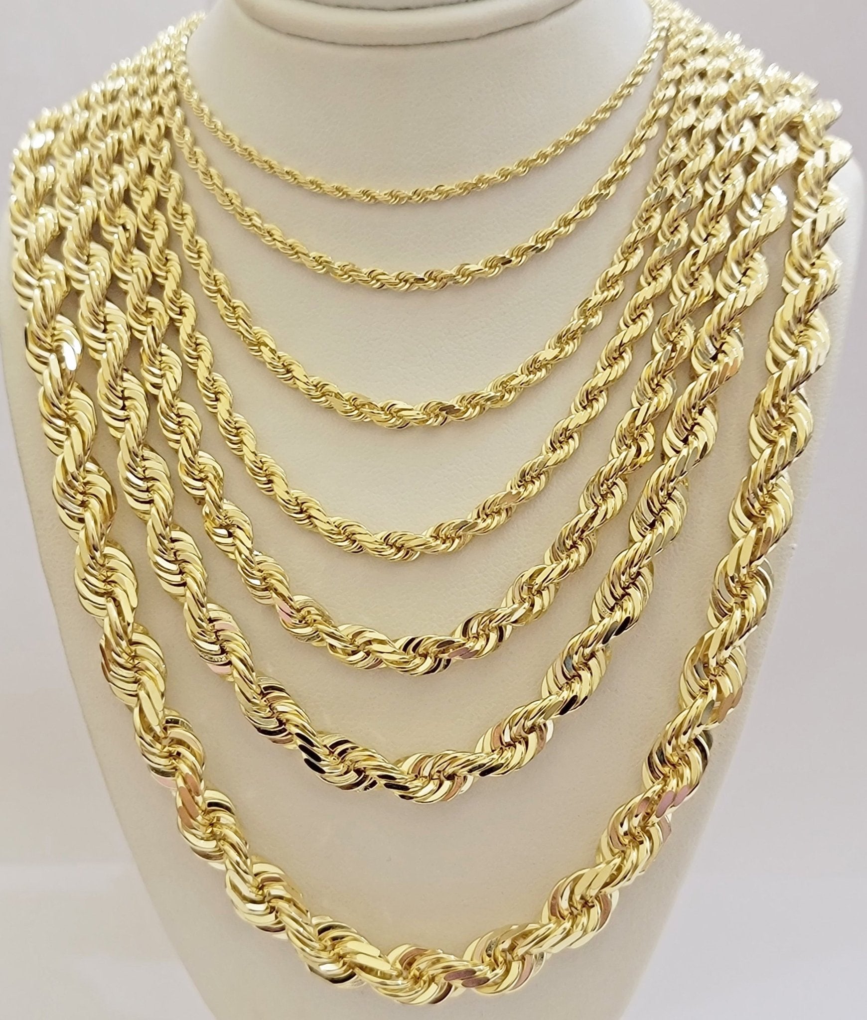 10k Yellow Gold Rope Chain Solid Necklace 6mm 18" Choker Length For Women Men - GoldenlinQ