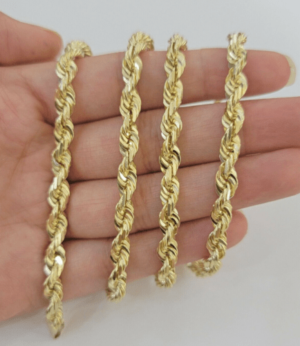 10k Yellow Gold Rope Chain Solid Necklace 6mm 20" Choker Length For Women Men - GoldenlinQ