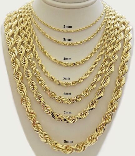 10k Yellow Gold Rope Chain Solid Necklace 6mm 24" Inch Real 10kt For Men Women - GoldenlinQ