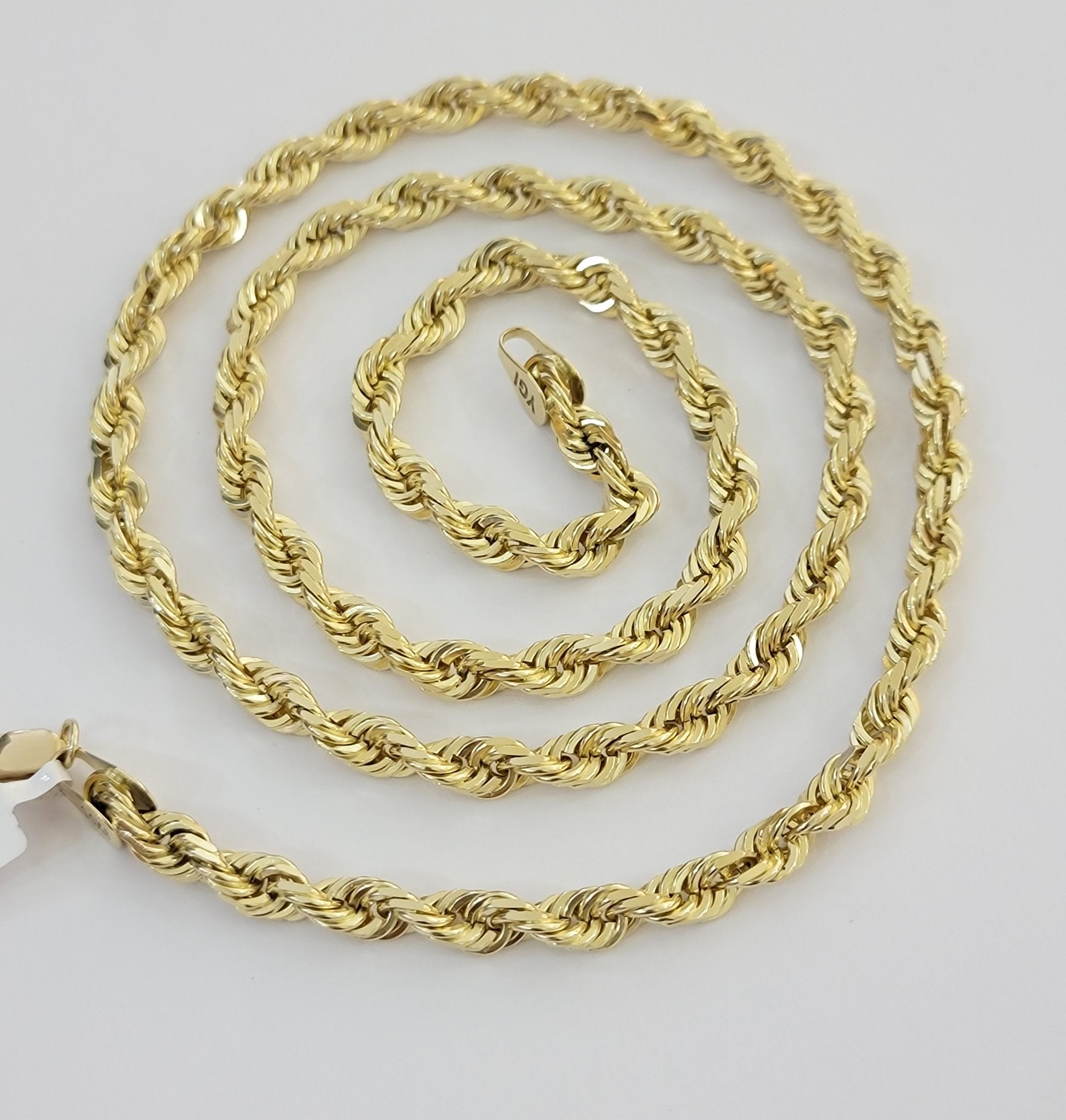 10k Yellow Gold Rope Chain Solid Necklace 6mm 24" Inch Real 10kt For Men Women - GoldenlinQ