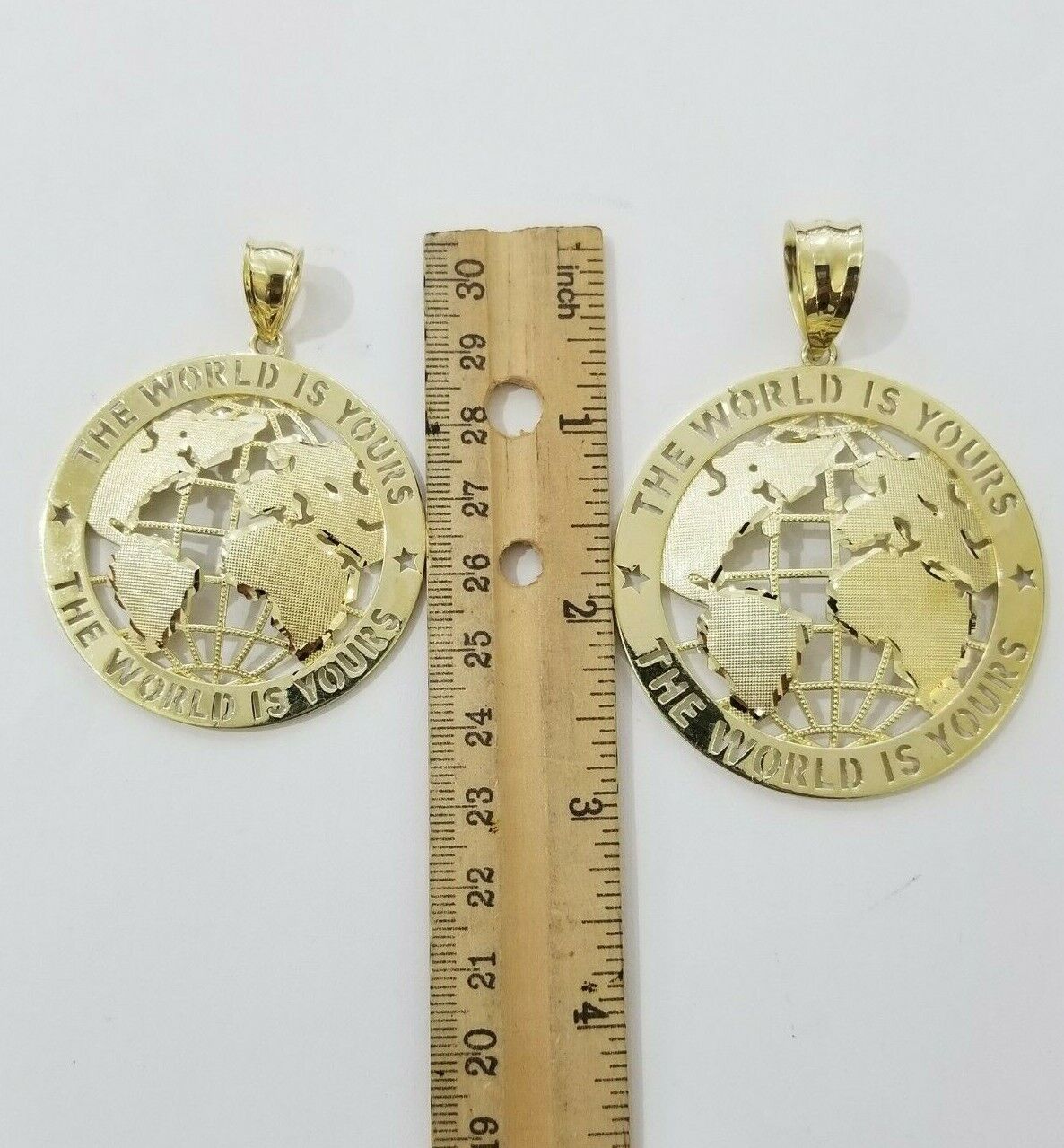 10k Yellow Gold World Map Charm Pendant Ring The World Is Yours Engraved Real 10kt - GoldenlinQ