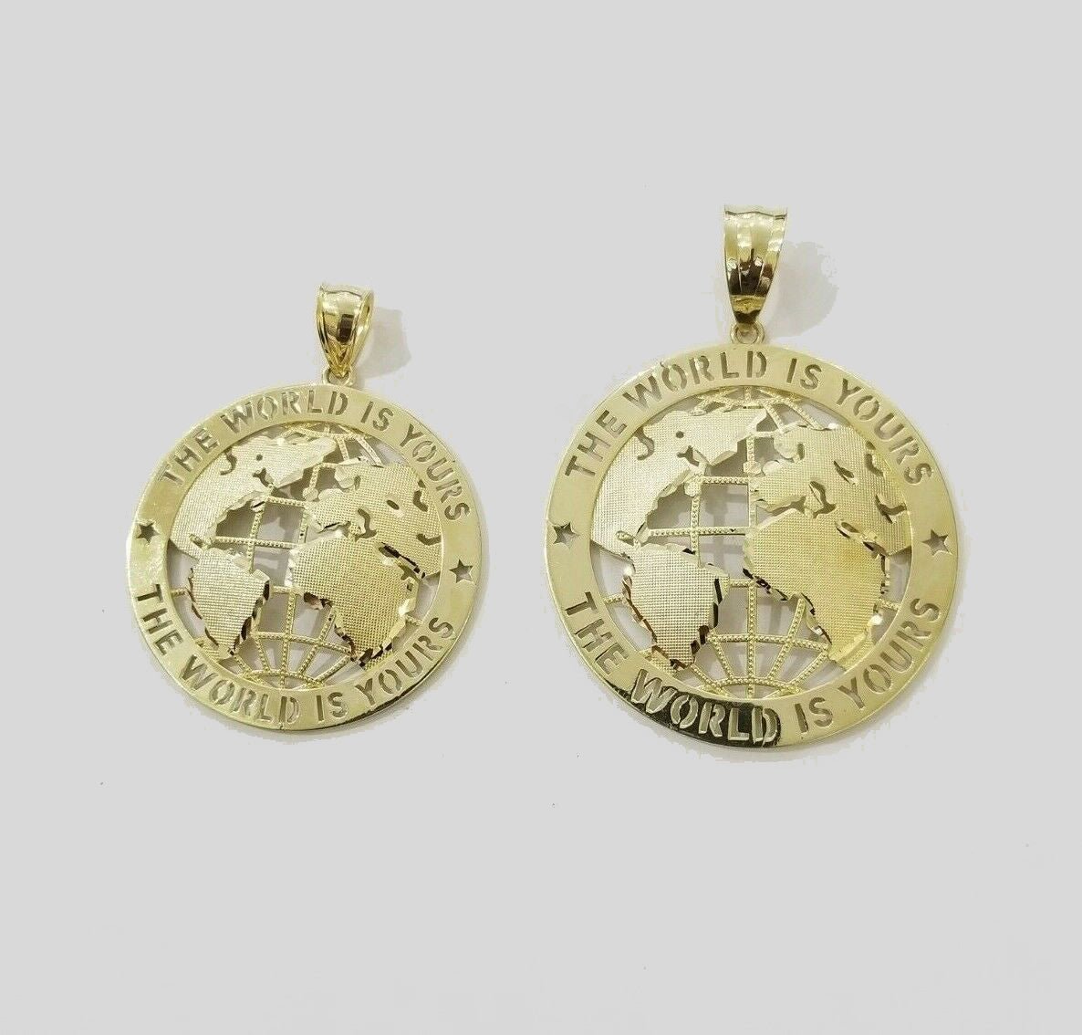 10k Yellow Gold World Map Charm Pendant Ring The World Is Yours Engraved Real 10kt - GoldenlinQ