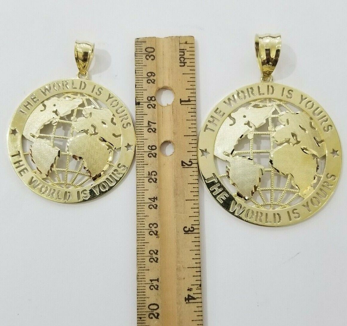 10k Yellow Gold World Map Charm Pendant Ring The World Is Yours Engraved Real 10kt - GoldenlinQ