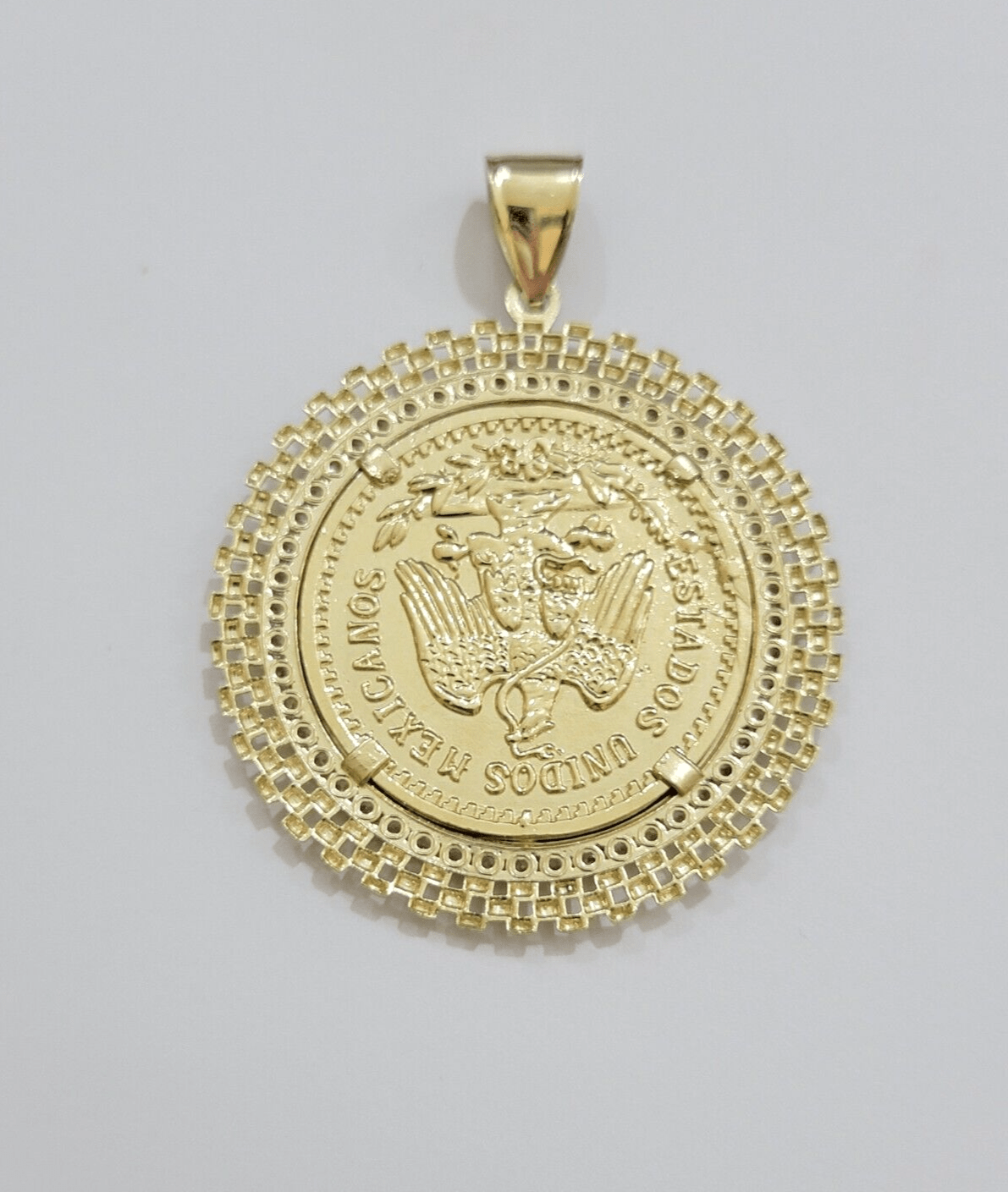 10kt Gold 1947 Mexican Centenario Coin Charm Pendant 50 pesos With 10k Bezel NEW - GoldenlinQ