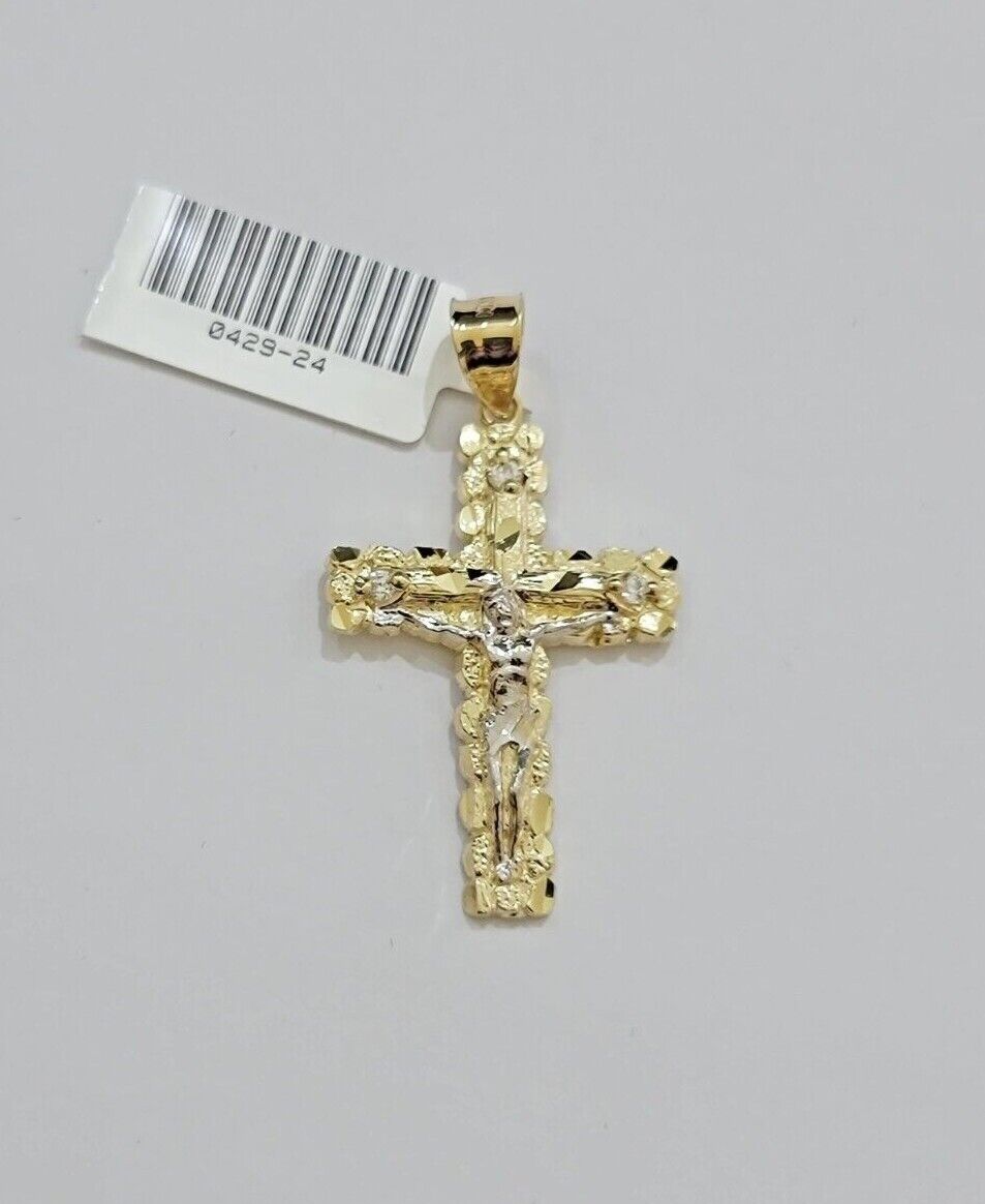 10kt Gold Milano Rope Chain Cross Charm Pendant Set 18 - 24 Inch 3mm Necklace REAL - GoldenlinQ