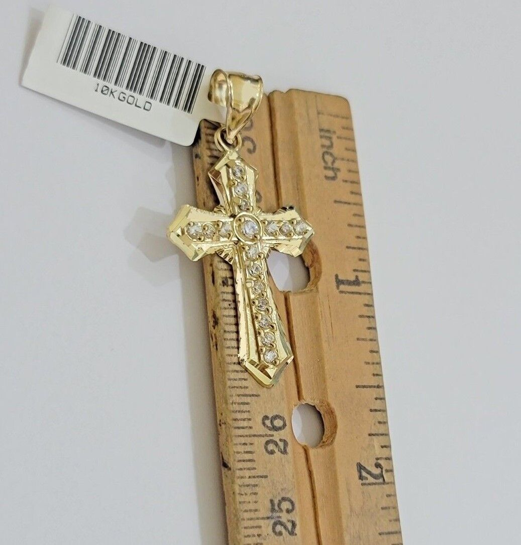 10kt Gold Milano Rope Chain Jesus Cross Charm Pendant Set 18 - 24'' Inch Necklace - GoldenlinQ