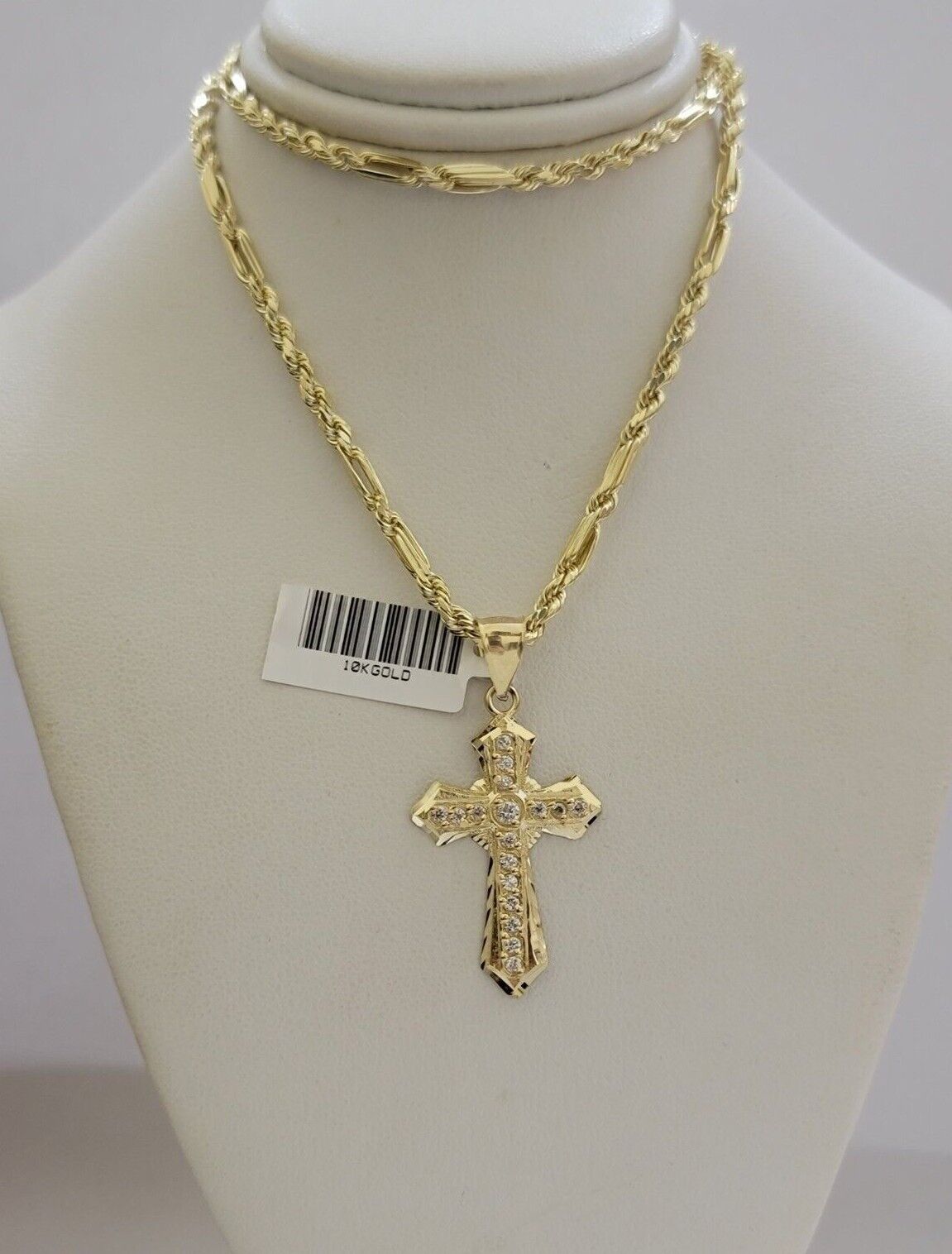 10kt Gold Milano Rope Chain Jesus Cross Charm Pendant Set 18 - 24'' Inch Necklace - GoldenlinQ