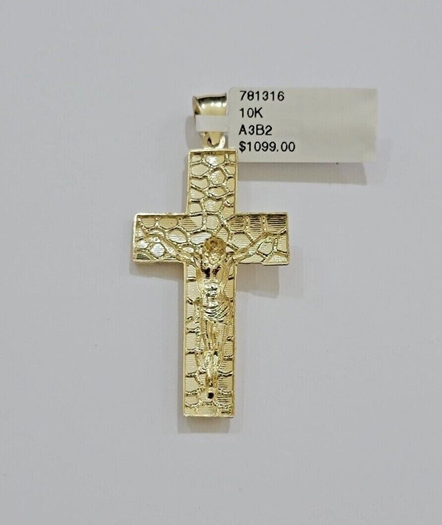 10kt Gold Milano Rope Chain Nugget Cross Charm Pendant Set 18 - 24'' Inch Necklace - GoldenlinQ