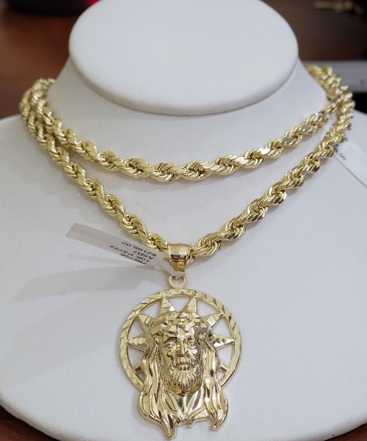 10kt Gold Rope Chain Jesus Head Charm Pendant Set 18 - 30'' Inch 5mm Necklace SALE - GoldenlinQ