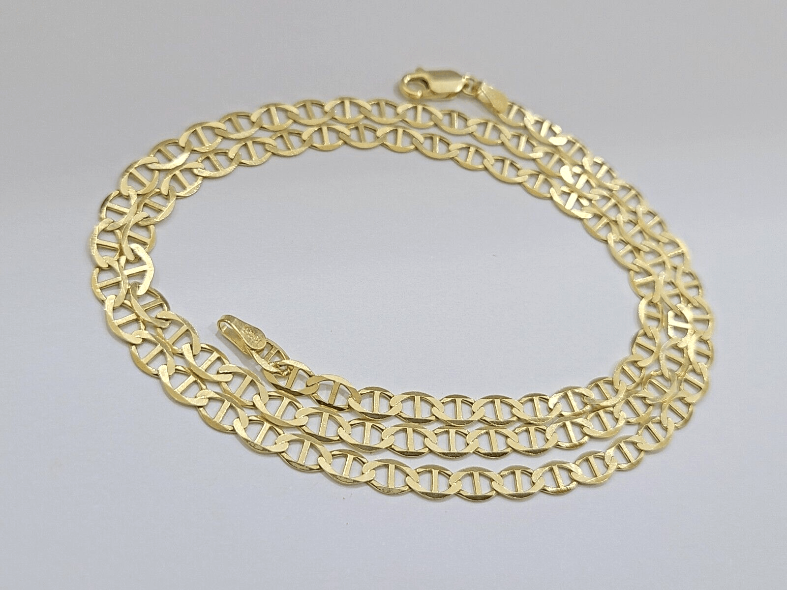 10kt Yellow Gold Anchor Mariner Link Chain Necklace 18Inch 4mm Lobster Lock Real - GoldenlinQ