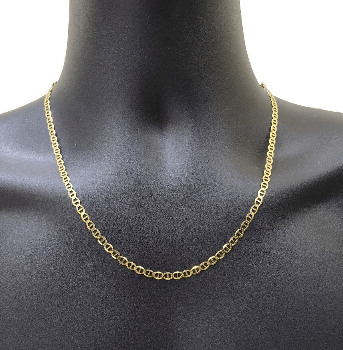 10kt Yellow Gold Anchor Mariner Link Chain Necklace 18Inch 4mm Lobster Lock Real - GoldenlinQ