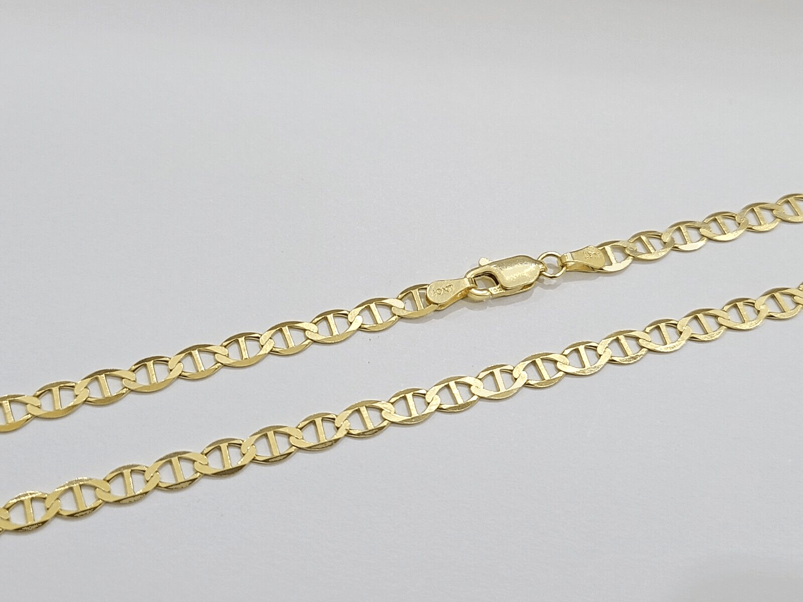 10kt Yellow Gold Anchor Mariner Link Chain Necklace 18Inch 4mm Lobster Lock Real - GoldenlinQ