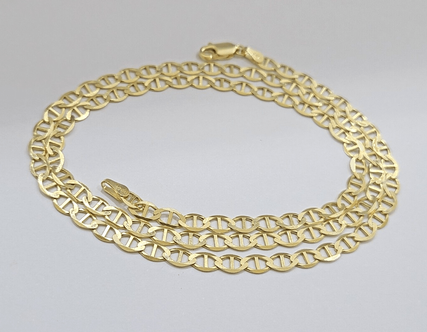 10kt Yellow Gold Anchor Mariner Link Chain Necklace 18Inch 4mm Lobster Lock Real - GoldenlinQ