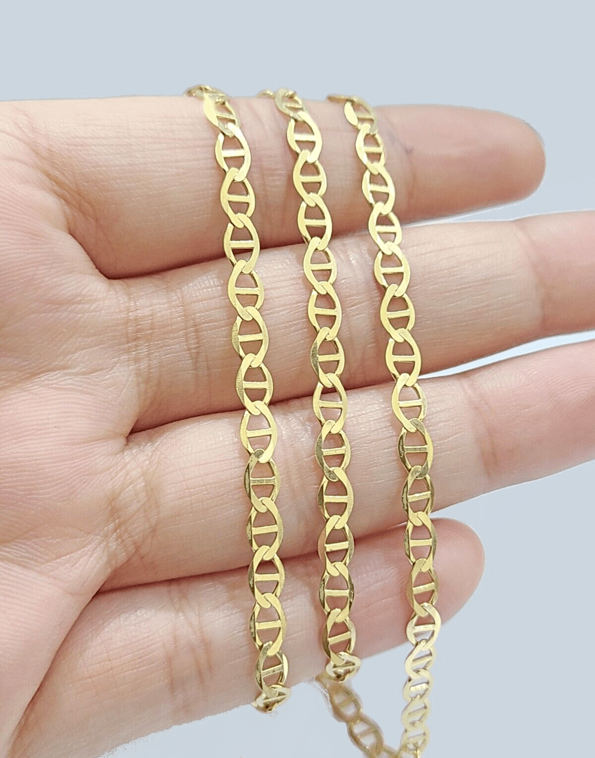 10kt Yellow Gold Anchor Mariner Link Chain Necklace 18Inch 4mm Lobster Lock Real - GoldenlinQ