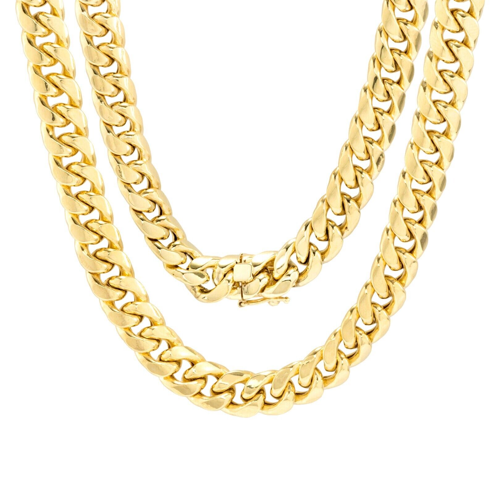 10kt Yellow Gold Miami Cuban Link Chain 10k Necklace 18 Inch 10mm Real Choker - GoldenlinQ