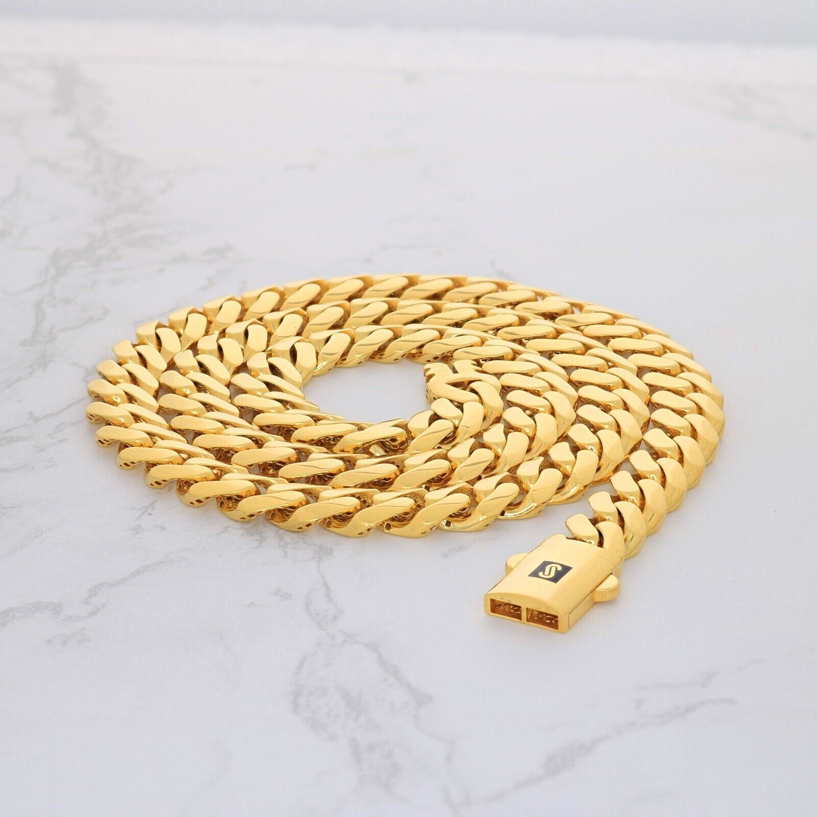 10kt Yellow Gold Royal Miami Cuban Link Monaco Chain 10k Necklace 22 Inches 9mm - GoldenlinQ