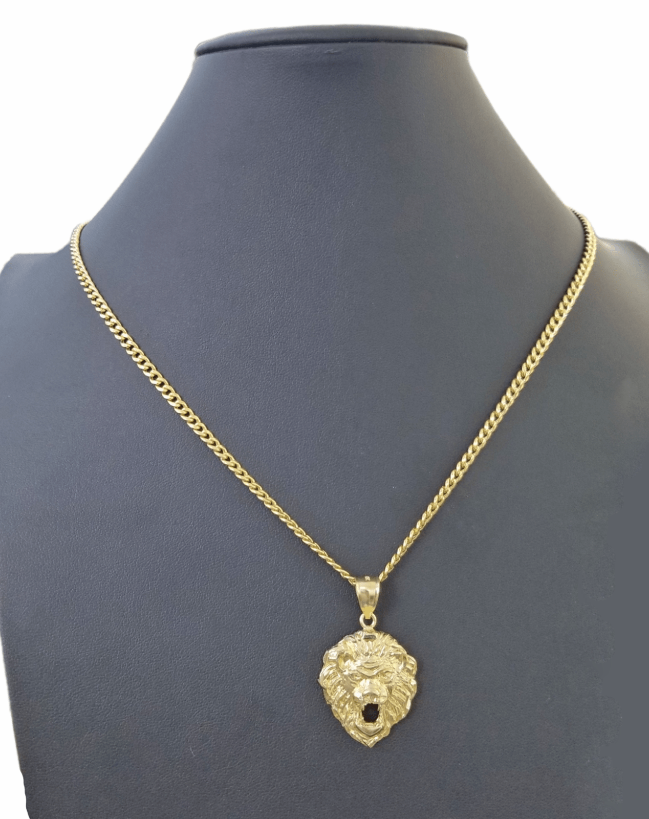 10kYellow Gold Lion Head Pendent 3mm 20" 22" 24" 26" 28" Inch Miami Cuban Chain - GoldenlinQ