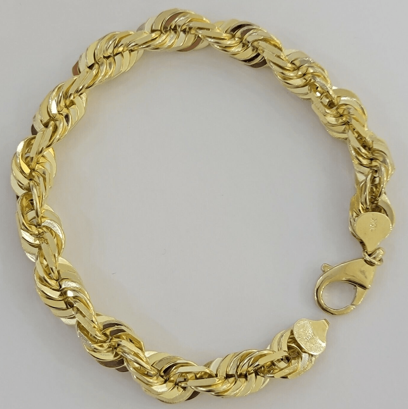 10mm 10k Yellow Gold Rope Bracelet Mens 9" Diamond Cut Real Solid Link 10KT Gold - GoldenlinQ