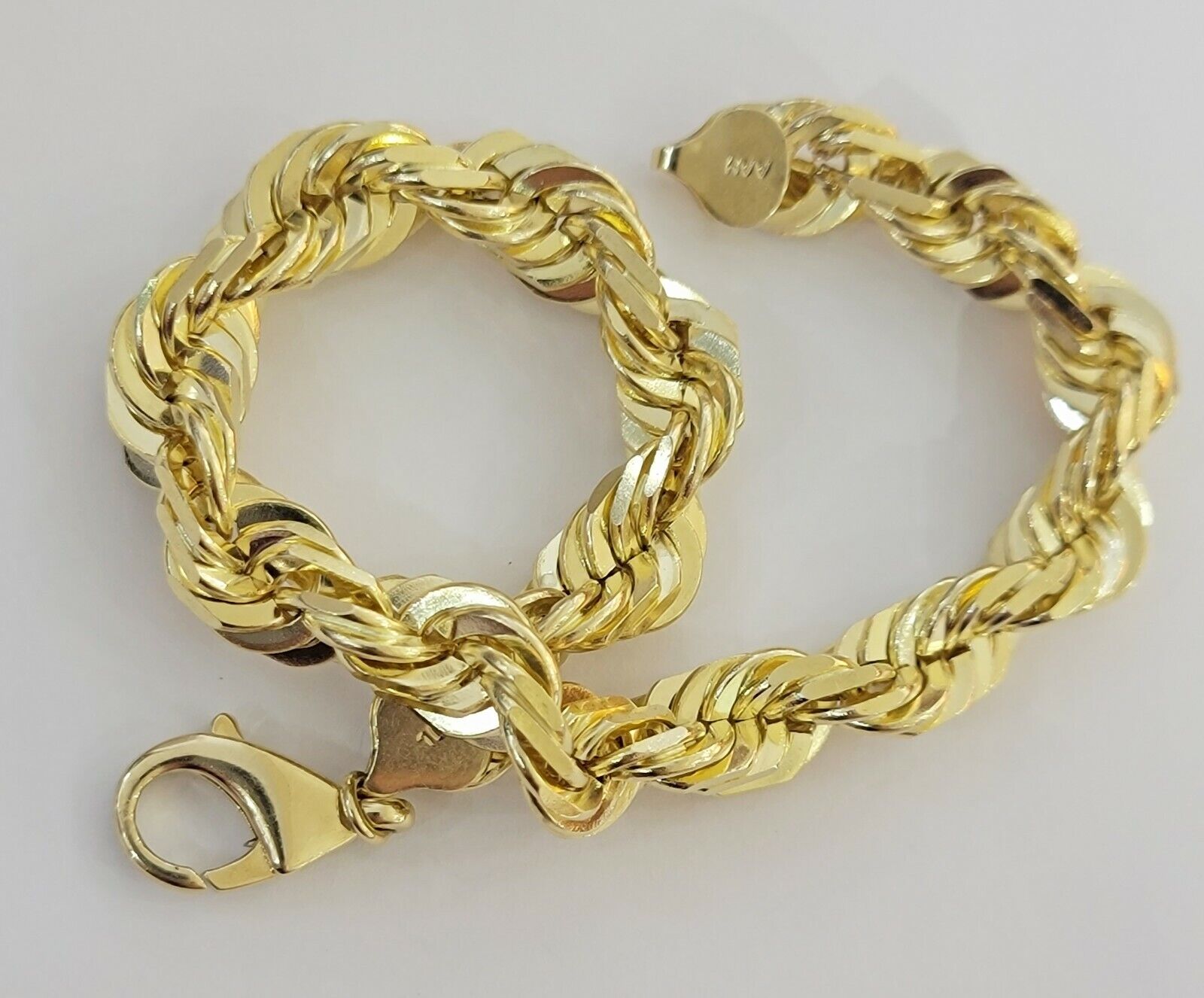 10mm 10k Yellow Gold Rope Bracelet Mens 9" Diamond Cut Real Solid Link 10KT Gold - GoldenlinQ