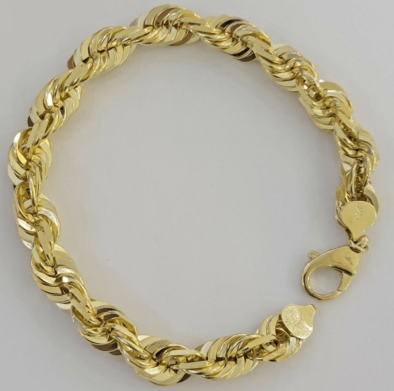10mm 10k Yellow Gold Rope Men Bracelet 8" Diamond Cut Real Solid Link 10KT Gold - GoldenlinQ