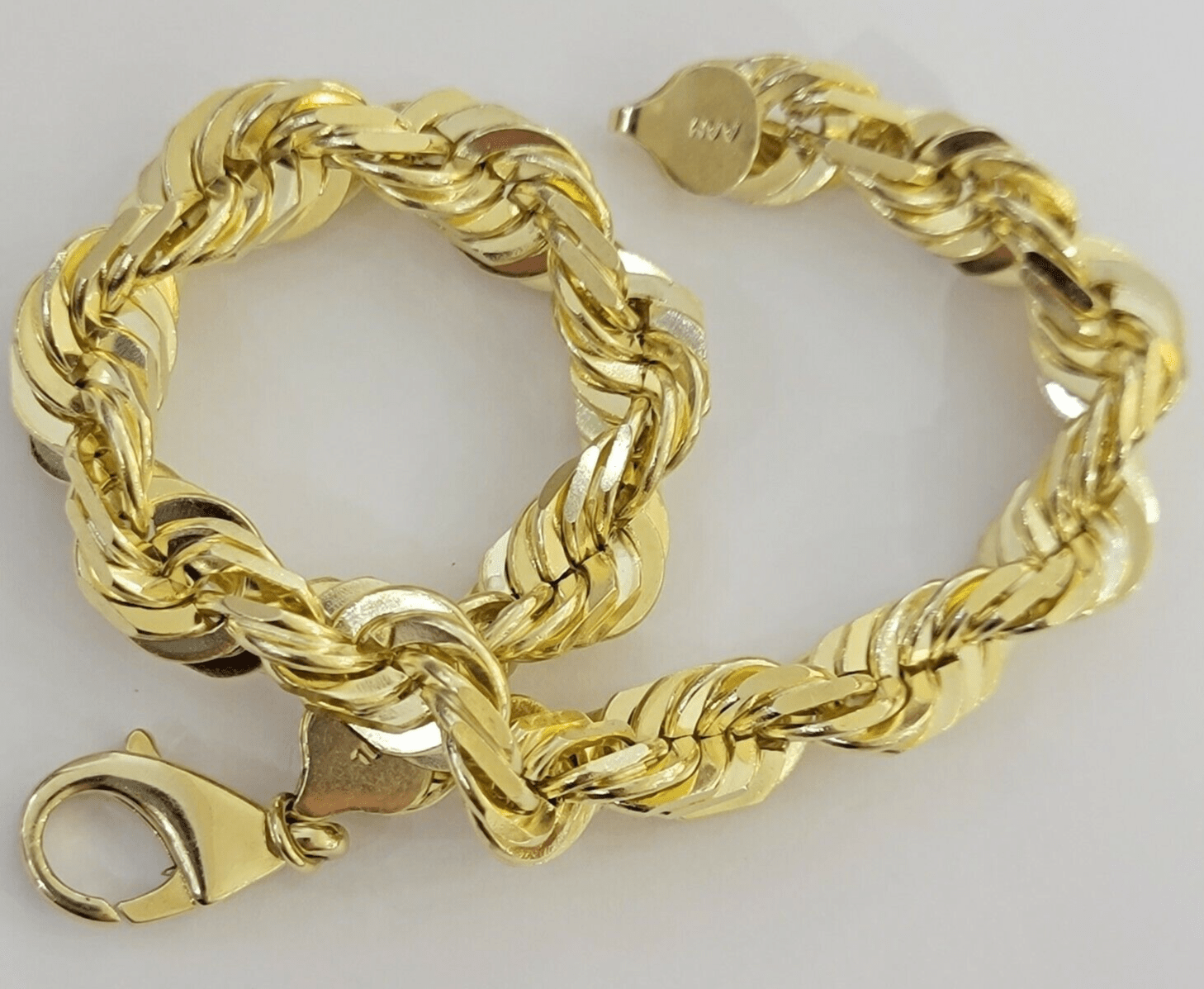 10mm 10k Yellow Gold Rope Men Bracelet 8" Diamond Cut Real Solid Link 10KT Gold - GoldenlinQ