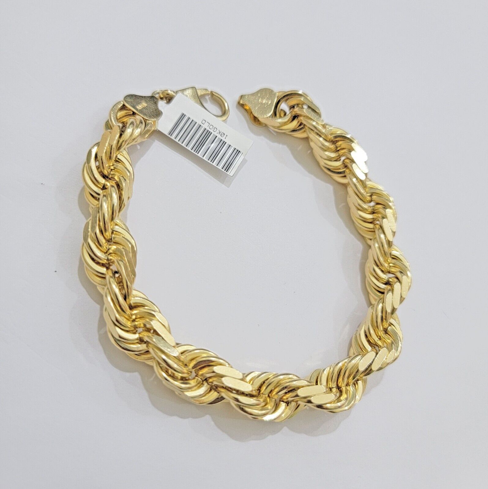 10mm Rope Bracelet 8 Inch Mens Solid 10k Yellow Gold With Diamond cuts REAL 10KT - GoldenlinQ