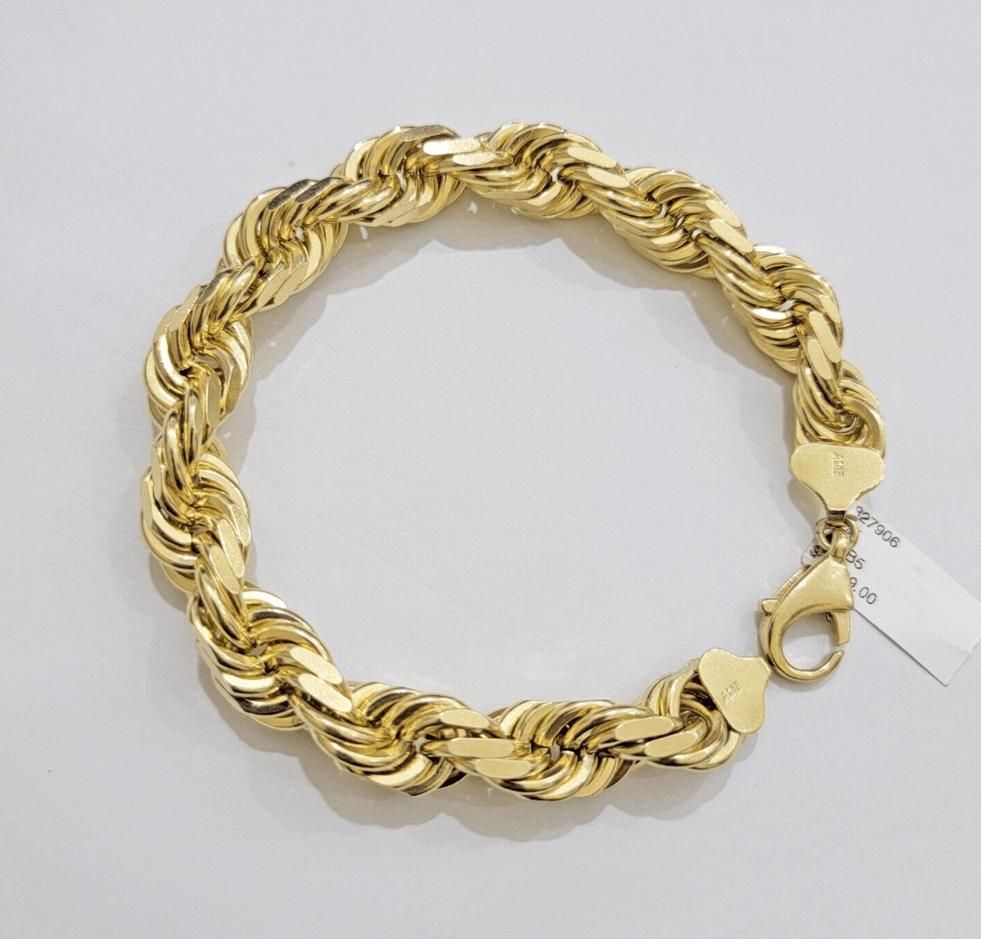 10mm Rope Bracelet 8 Inch Mens Solid 10k Yellow Gold With Diamond cuts REAL 10KT - GoldenlinQ