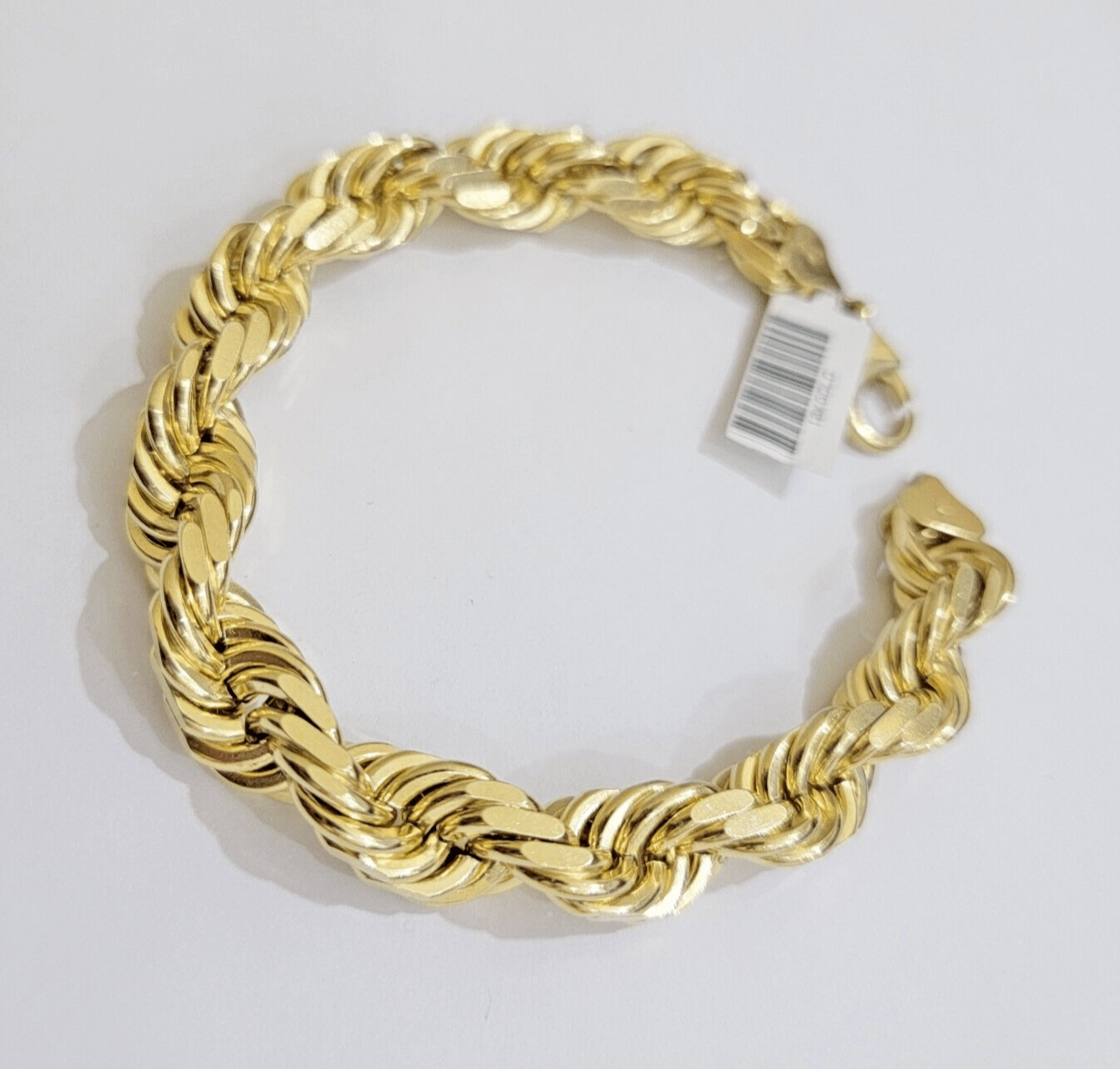 10mm Rope Bracelet 8 Inch Mens Solid 10k Yellow Gold With Diamond cuts REAL 10KT - GoldenlinQ