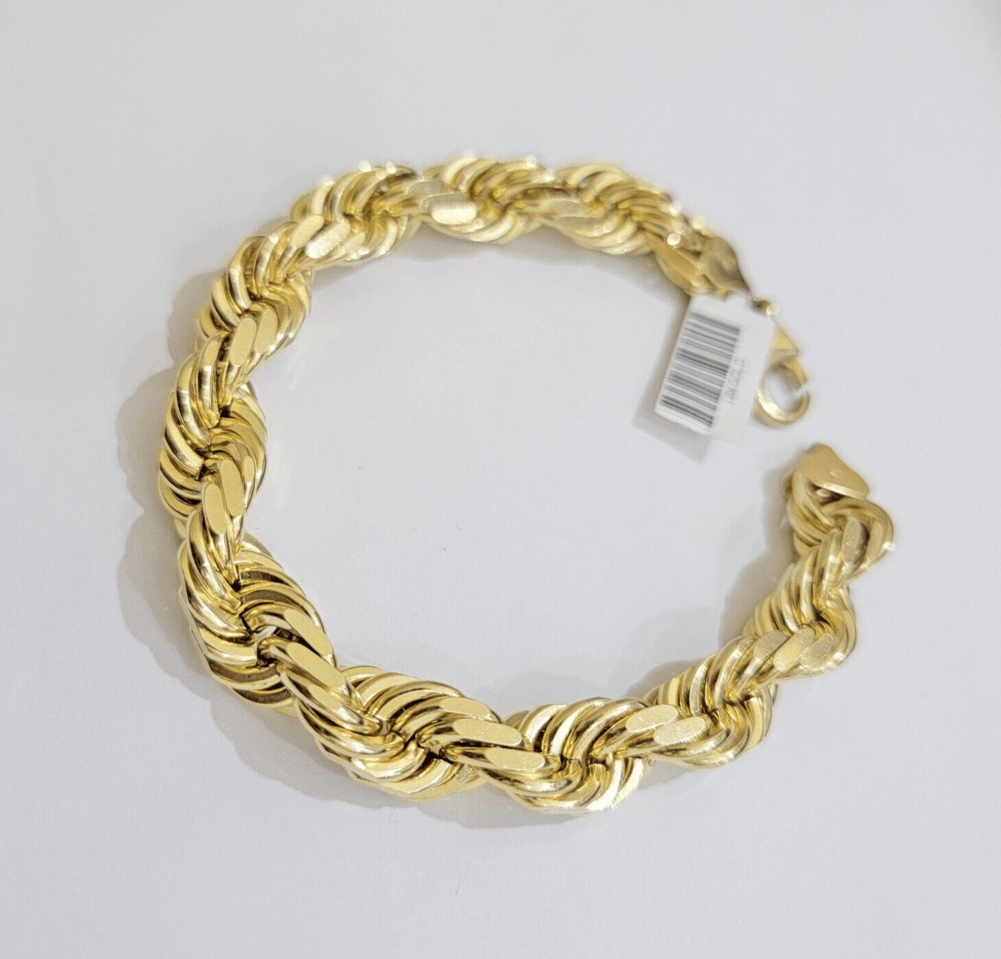 10mm Rope Bracelet 9 Inch Solid 10k Yellow Gold With Diamond cuts Mens REAL 10KT - GoldenlinQ