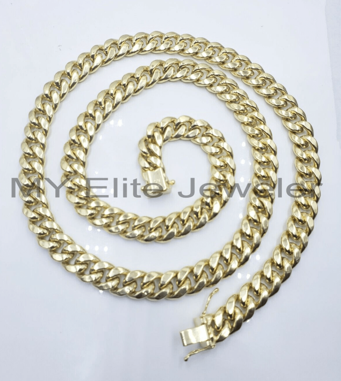 11mm 10k Yellow Gold Chain Necklace Miami Cuban Link 22" Inch Box lock REAL 10K - GoldenlinQ