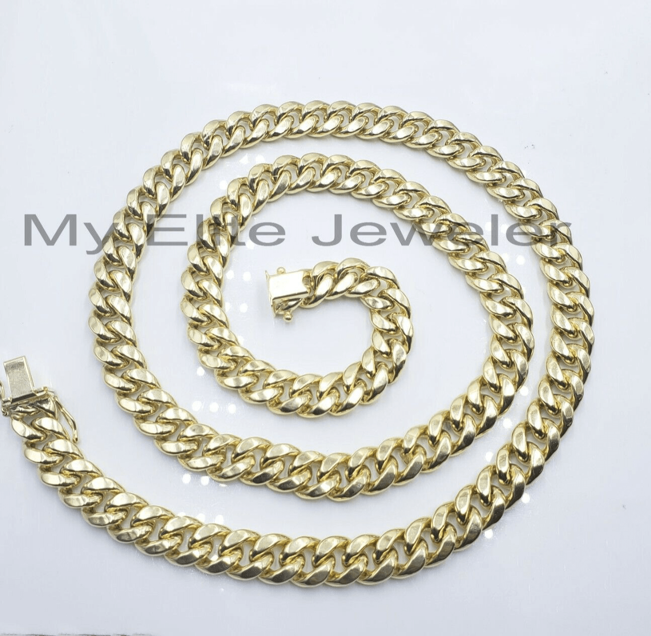 11mm 10k Yellow Gold Chain Necklace Miami Cuban Link 22" Inch Box lock REAL 10K - GoldenlinQ