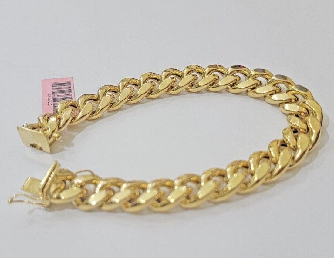 11mm 14k Gold Bracelet Miami Cuban Link 7" - 10 Inch Mens Real 14kt Yellow Gold - GoldenlinQ