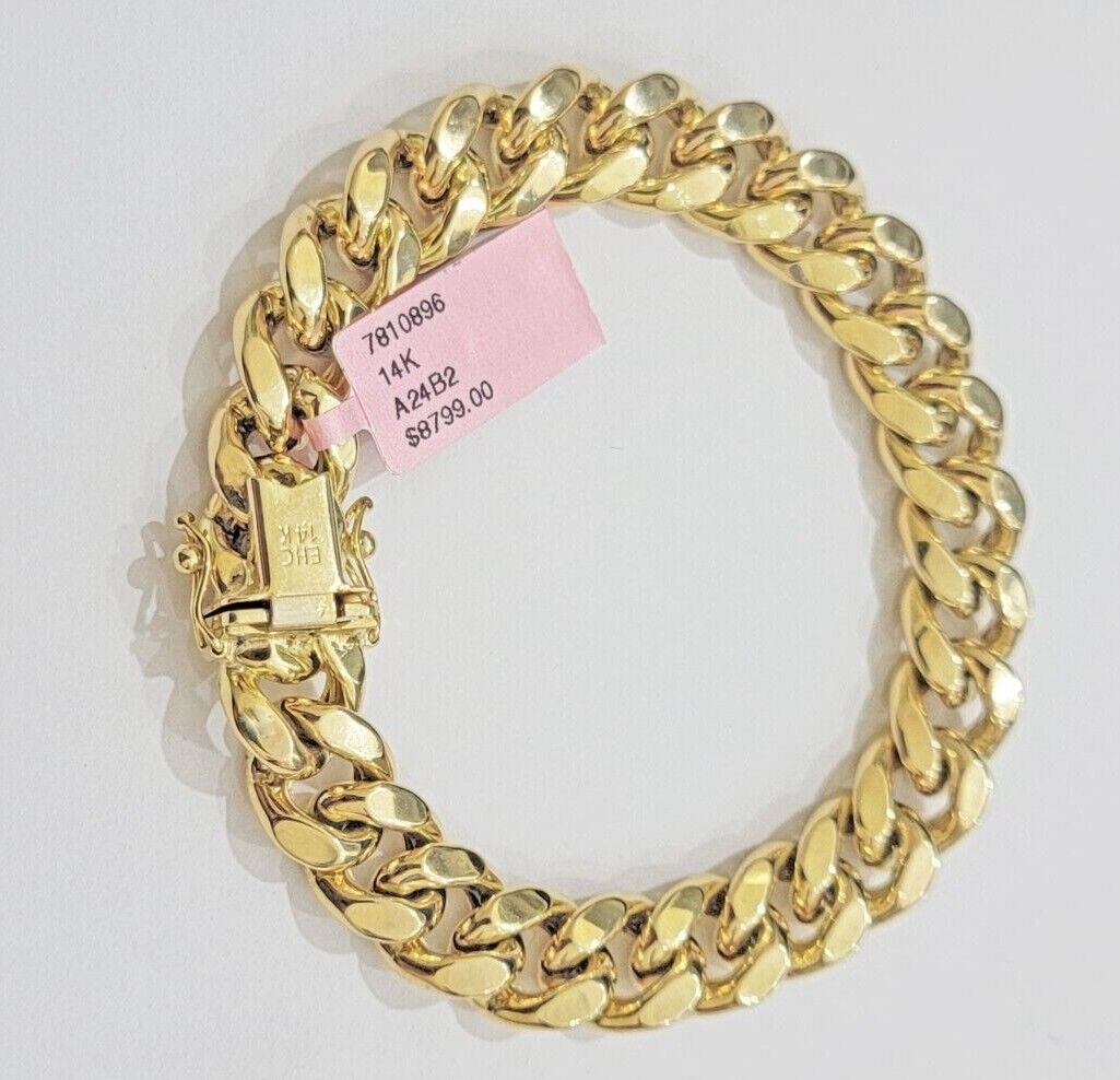 11mm 14k Gold Bracelet Miami Cuban Link 7" - 10 Inch Mens Real 14kt Yellow Gold - GoldenlinQ