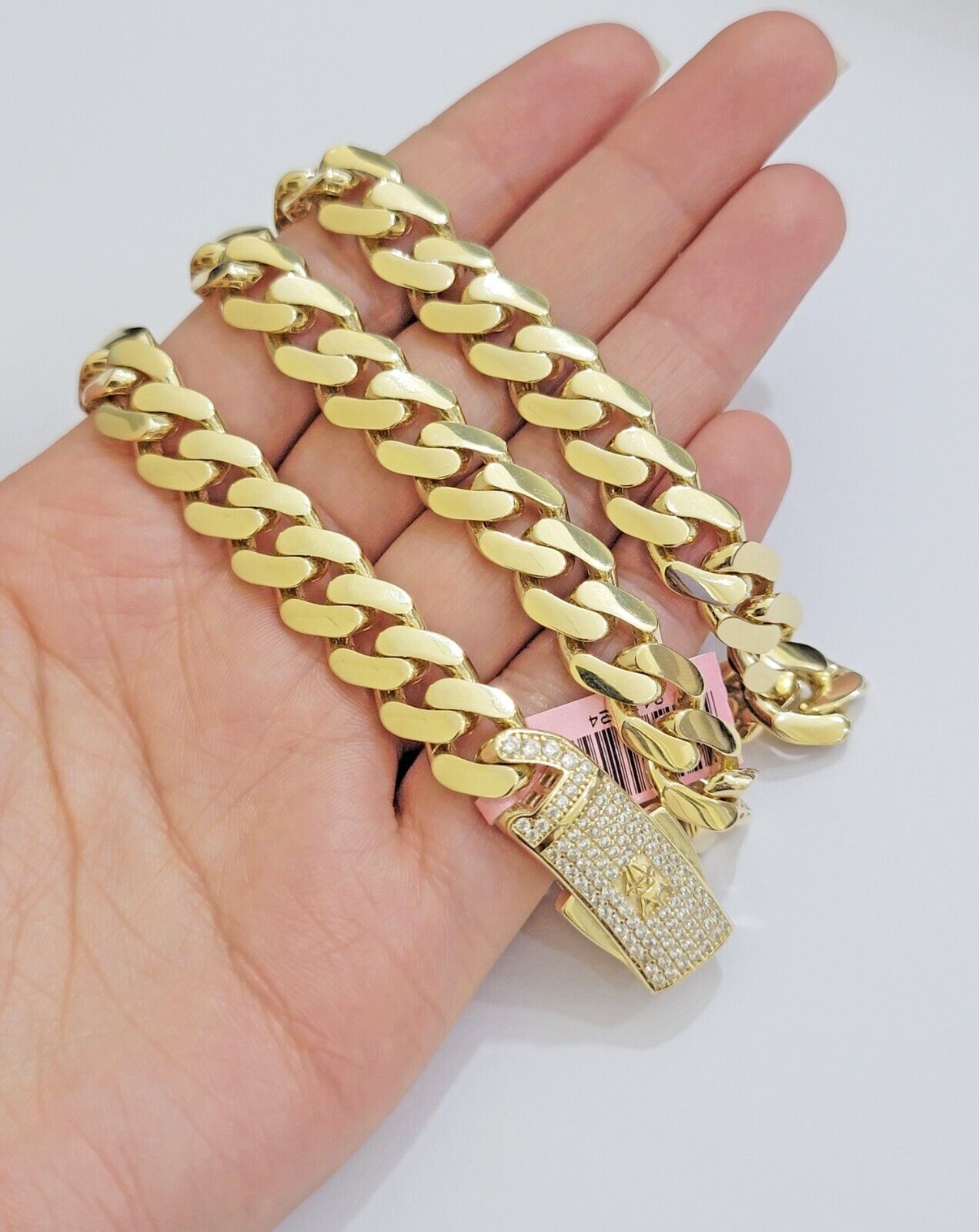 11mm Miami Cuban Royal Link Chain Necklace Box Lock Real 14K Yellow Gold On Sale - GoldenlinQ