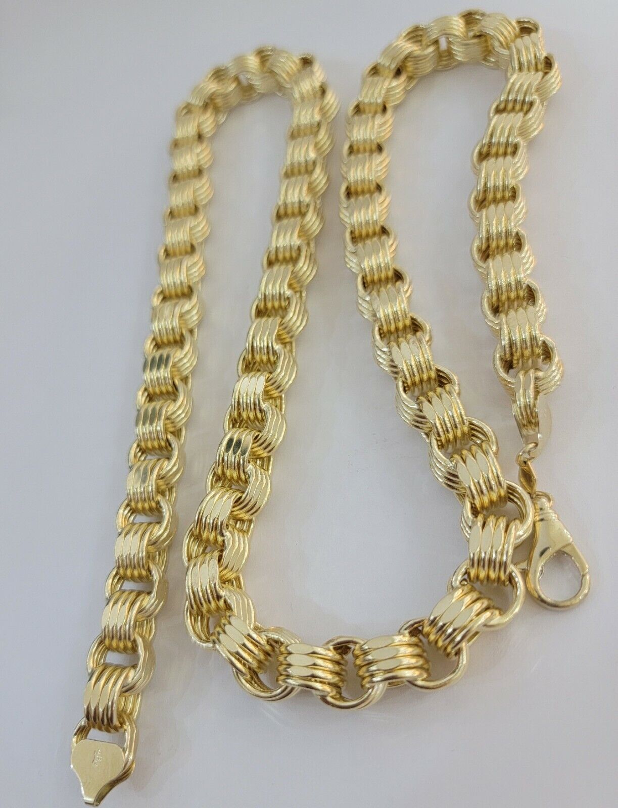 12.5mm Byzantine Box chain Necklace 26 Inch Real 10k Yellow Gold Men's , Thick - GoldenlinQ