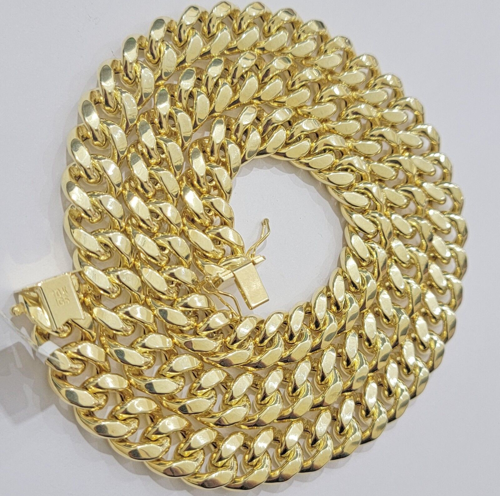 12mm Cuban Link Chain 10k Yellow Gold Mens Necklace 26" Box Clasp Real 10KT SALE - GoldenlinQ