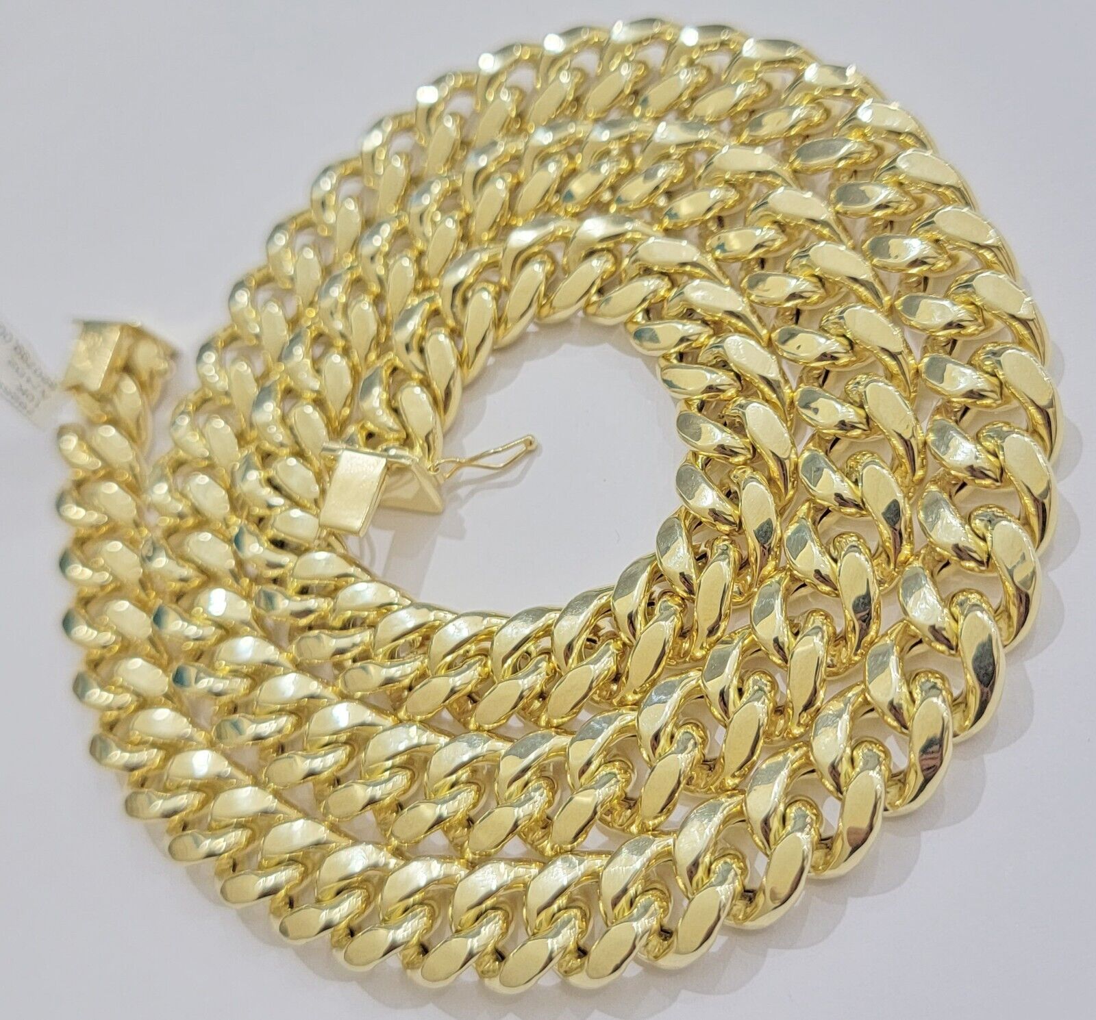 12mm Cuban Link Chain 10k Yellow Gold Mens Necklace 26" Box Clasp Real 10KT SALE - GoldenlinQ