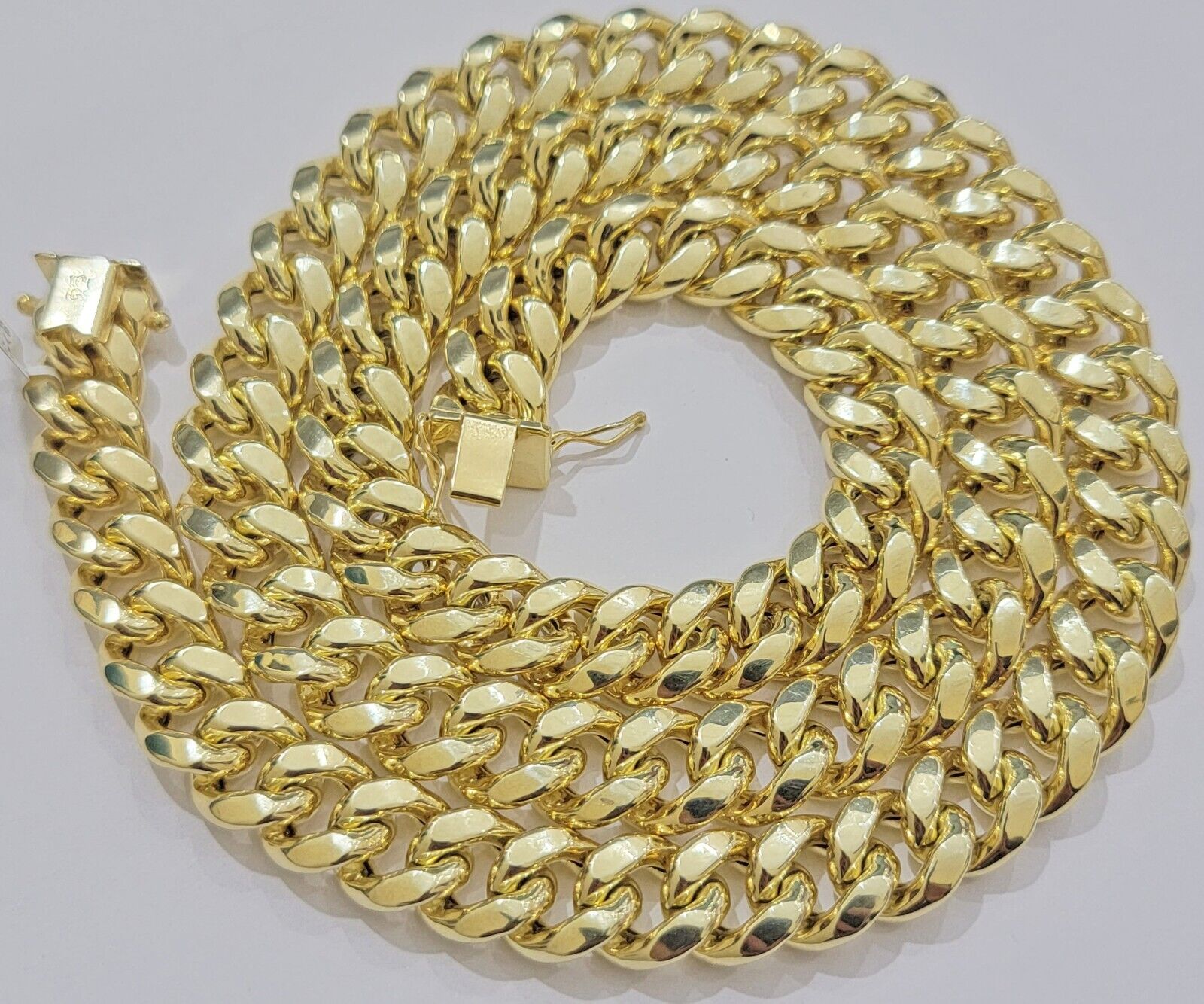 12mm Cuban Link Chain 10k Yellow Gold Mens Necklace 26" Box Clasp Real 10KT SALE - GoldenlinQ