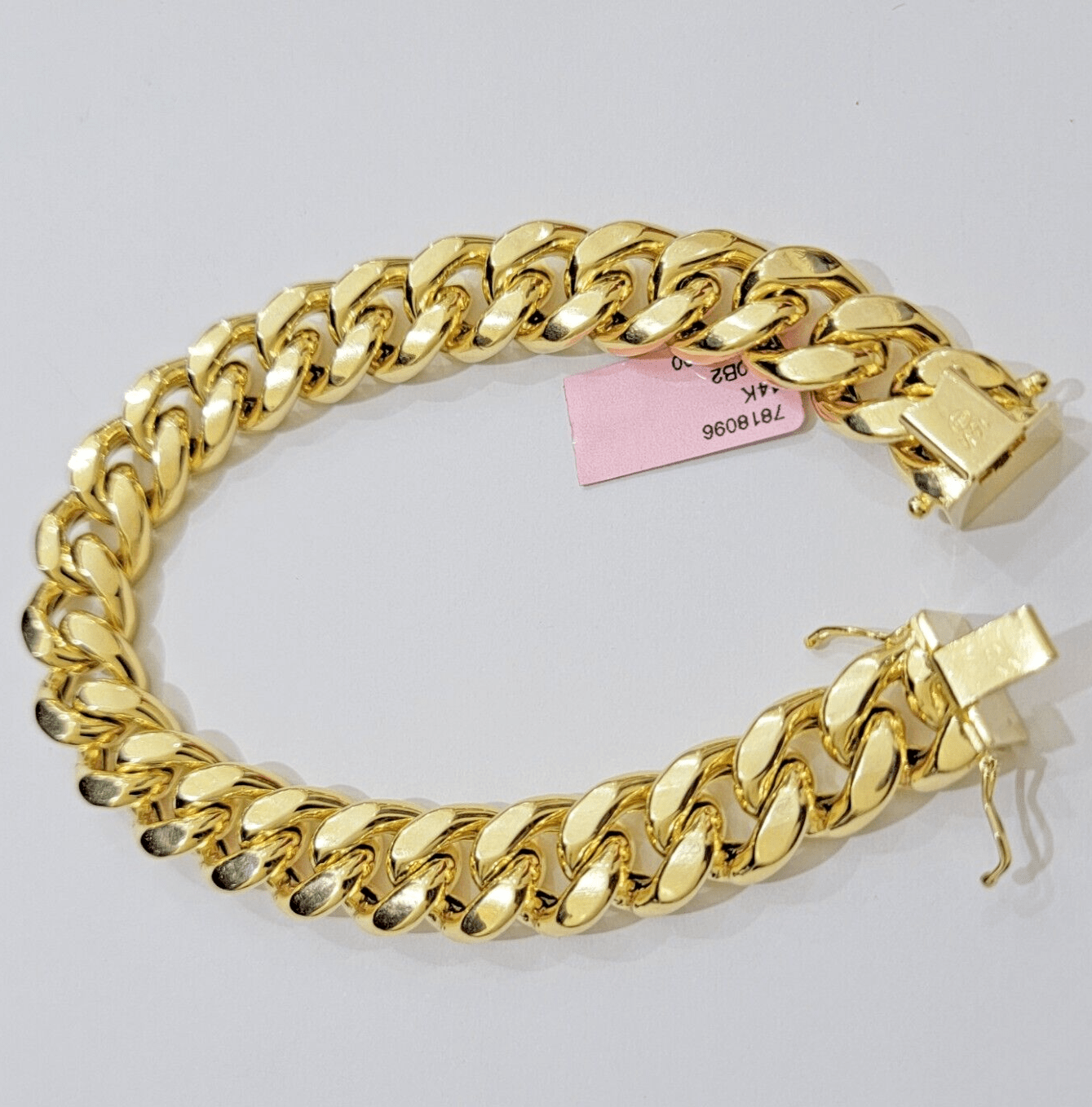 13mm 14k Yellow Gold Bracelet 7.5 Inch Miami Cuban Link Box Clasp Mens REAL 14kt - GoldenlinQ