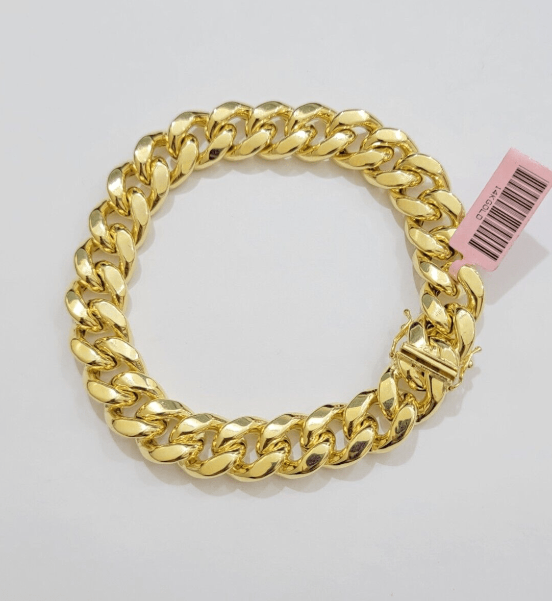 13mm 14k Yellow Gold Bracelet 8 Inch Miami Cuban Link Box Clasp Men's REAL 14kt - GoldenlinQ