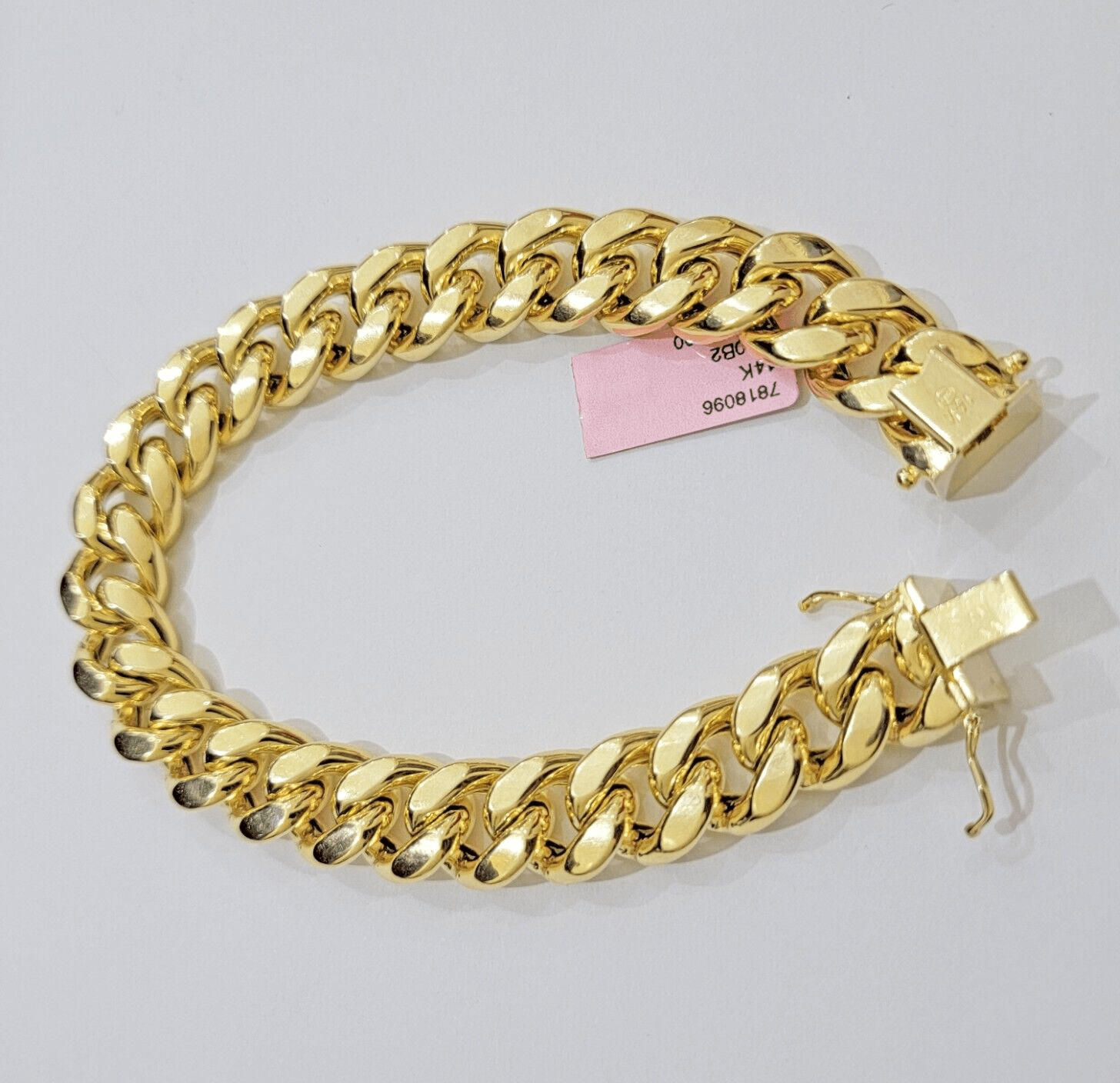 13mm 14k Yellow Gold Bracelet 8 Inch Miami Cuban Link Box Clasp Men's REAL 14kt - GoldenlinQ