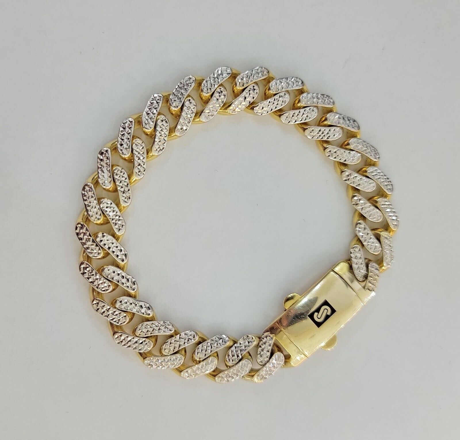 13mm Cuban Royal Link Diamond Cut Bracelet Real 10K Yellow White Gold Real 10 KT - GoldenlinQ