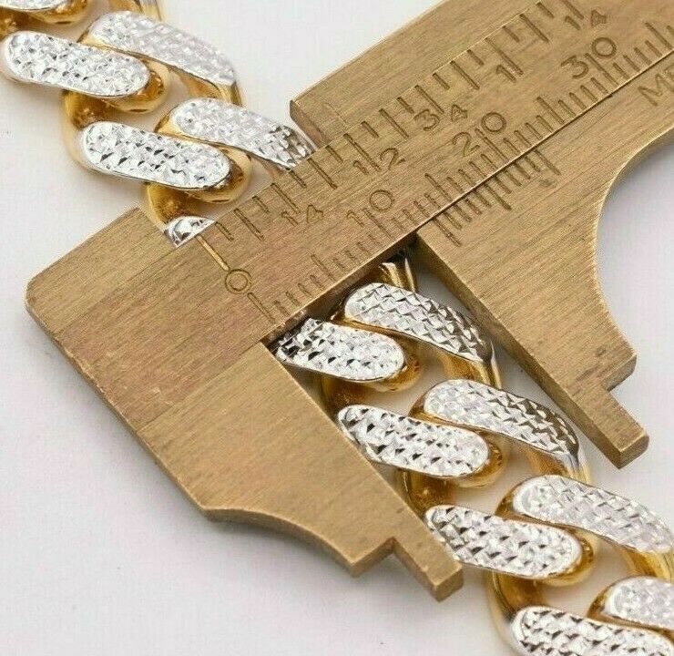 13mm Cuban Royal Link Diamond Cut Bracelet Real 10K Yellow White Gold Real 10 KT - GoldenlinQ
