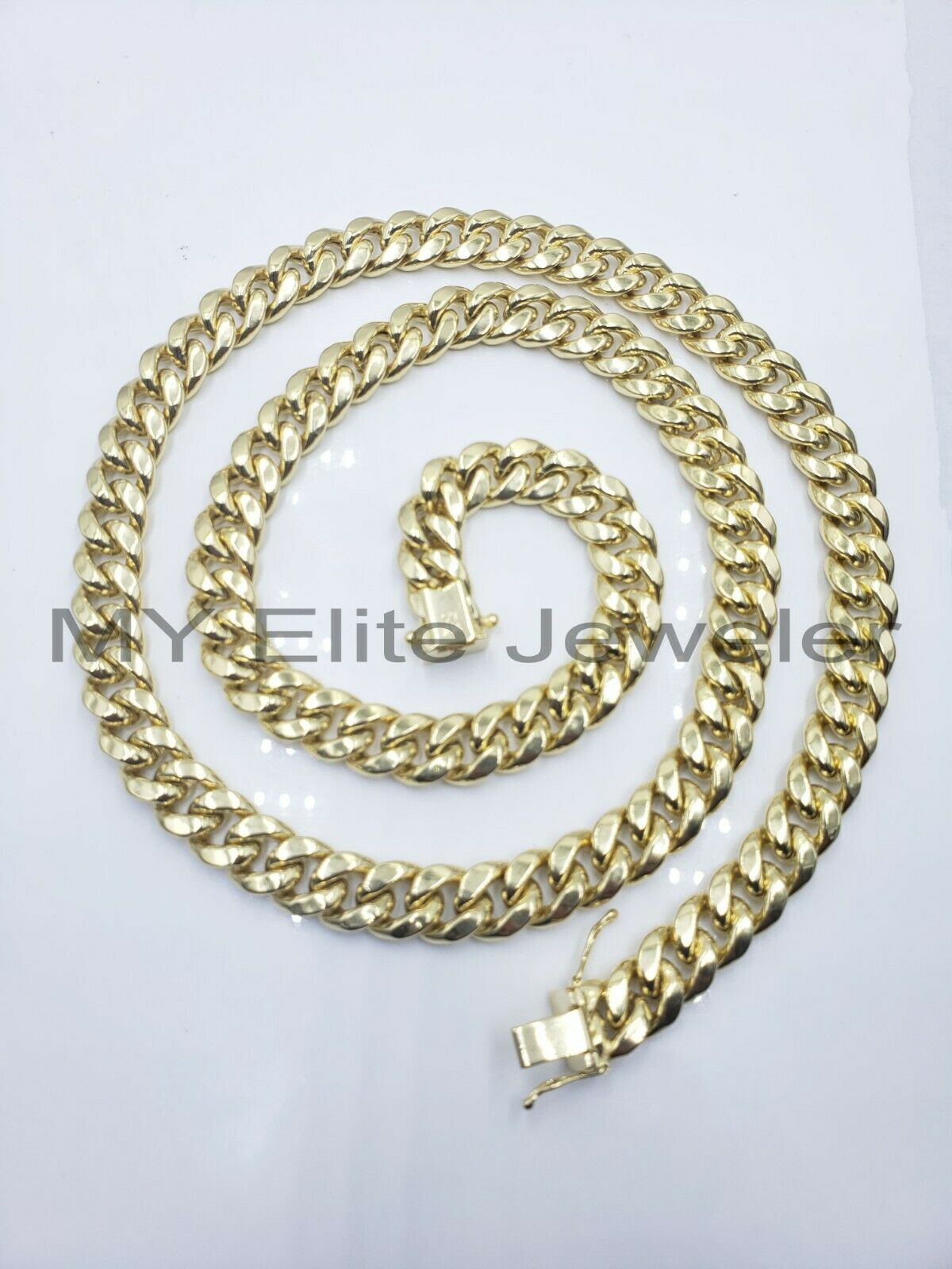 14k 10mm Mens Chain Miami Cuban Link Necklace 22" REAL 14KT Yellow Gold Box lock - GoldenlinQ