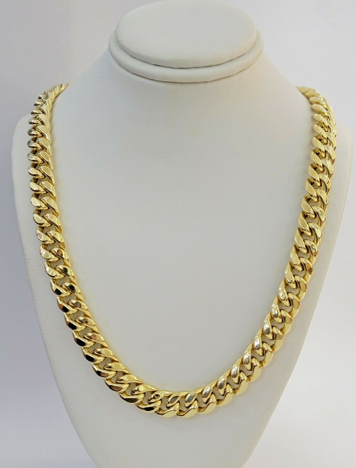 14k 10mm Mens Chain Miami Cuban Link Necklace 22" REAL 14KT Yellow Gold Box lock - GoldenlinQ