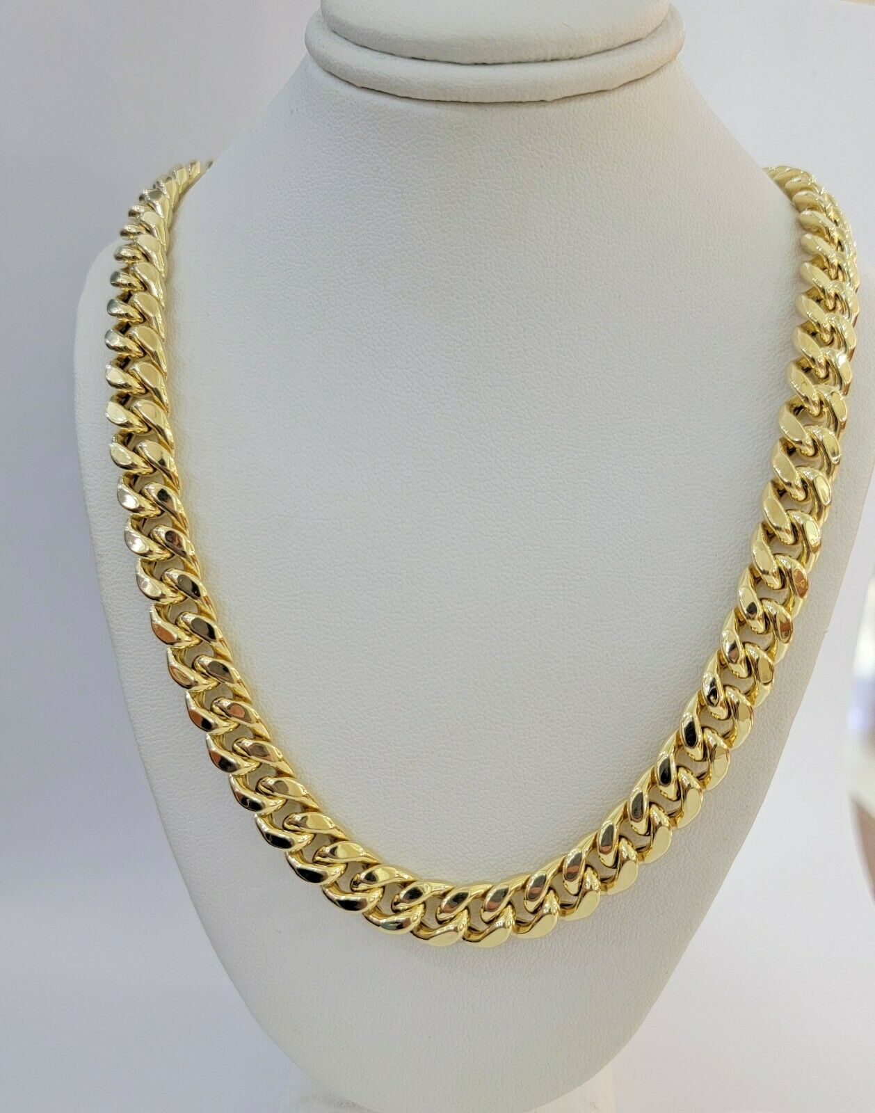 14k 10mm Mens Chain Miami Cuban Link Necklace 22" REAL 14KT Yellow Gold Box lock - GoldenlinQ