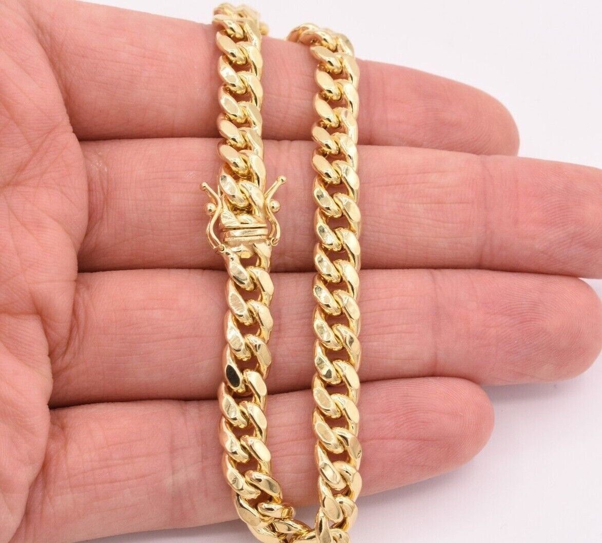 14k Bracelet Miami Cuban Link 7mm 8" Inch Mens Real 14kt Yellow Gold Box Clasp - GoldenlinQ