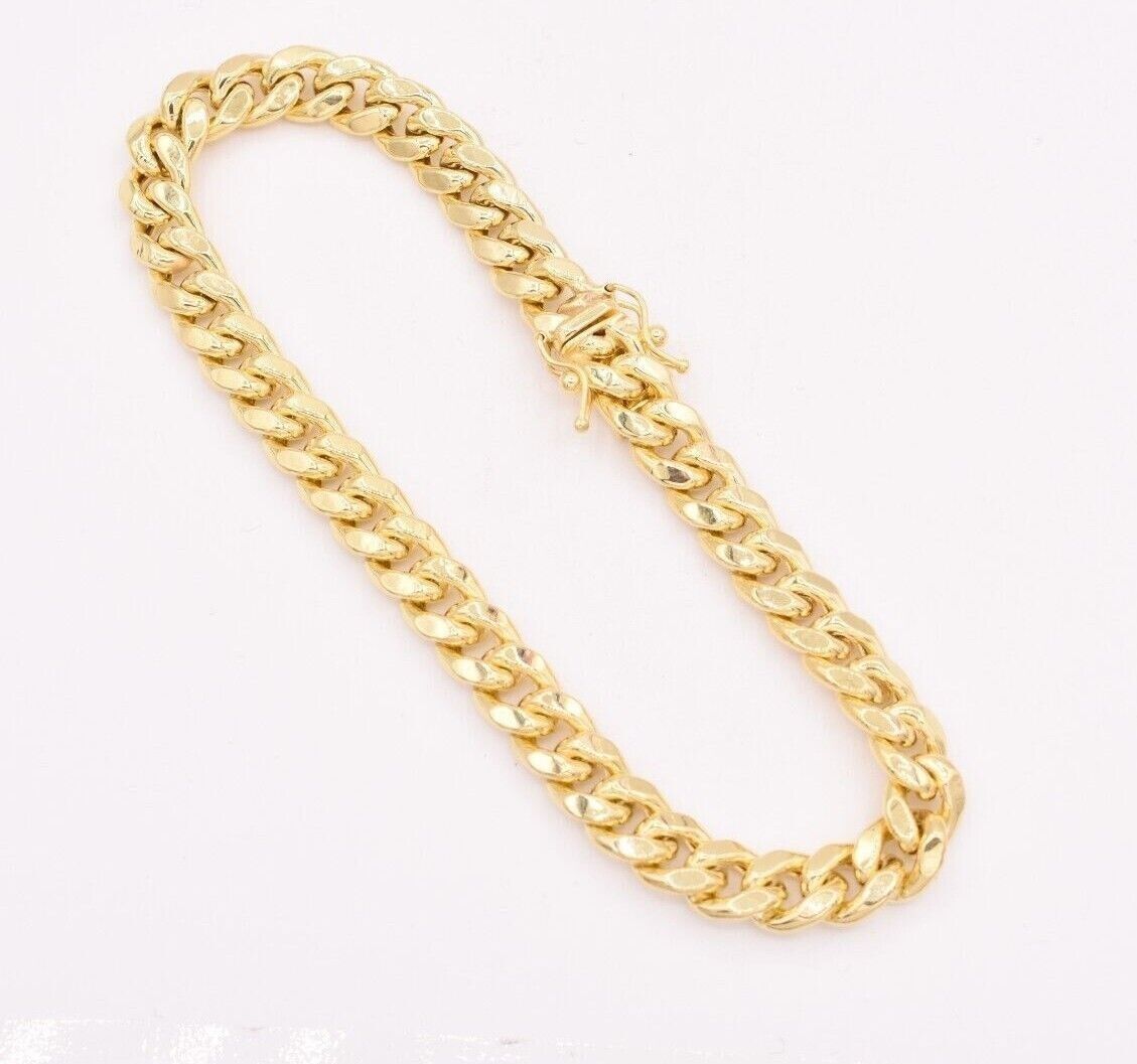 14k Bracelet Miami Cuban Link 7mm 8" Inch Mens Real 14kt Yellow Gold Box Clasp - GoldenlinQ