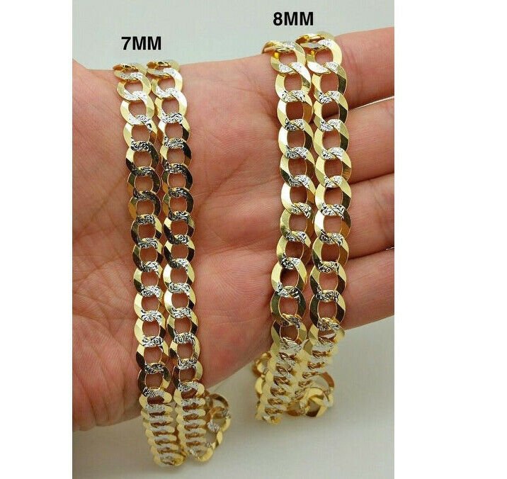 14K Diamond Cut Cuban Curb Link Necklace Chain 8mm 20" - 30" REAL 14K SOLID GOLD - GoldenlinQ