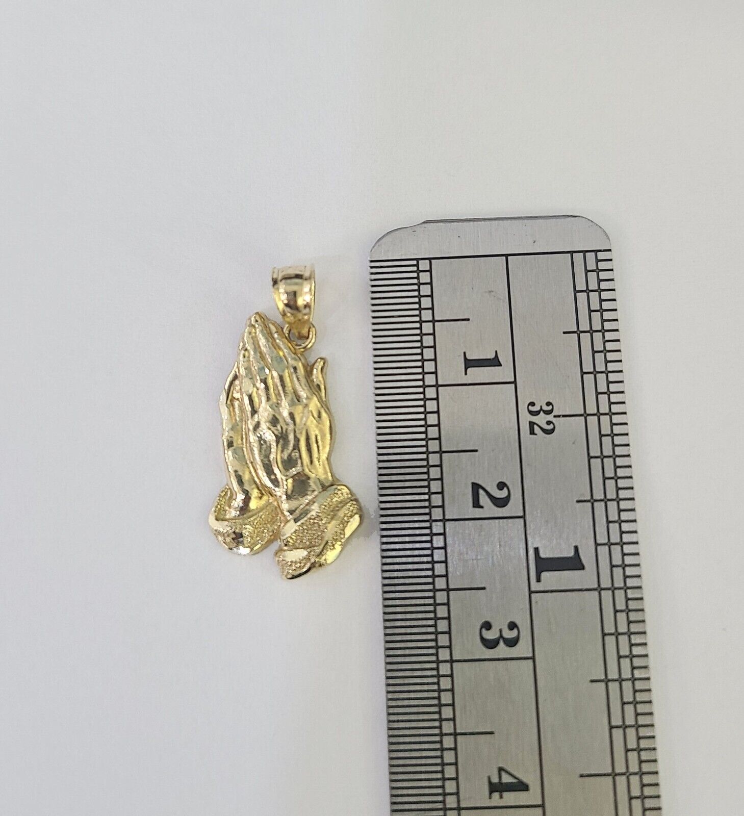 14k Figaro Chain Praying Hands Charm Pendant Gold 1.5mm 18" - 24inch SET Necklace - GoldenlinQ